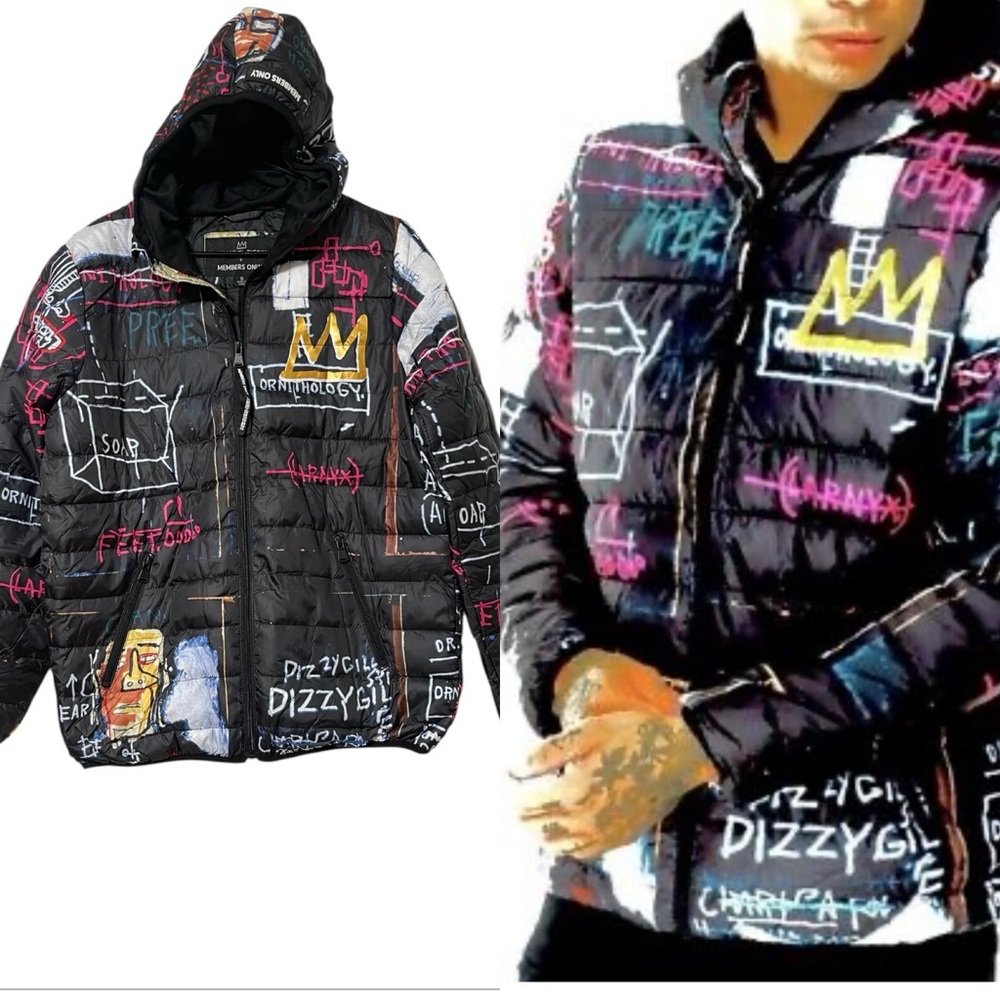 Jean Michel Basquiat Members Only Puffer Hooded Jacket Mens Goat Size Small-XXL